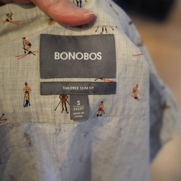Bonobos Shirt Mens Small Long Gray Button Down Slim Fit Ski Skier - Picture 3 of 7
